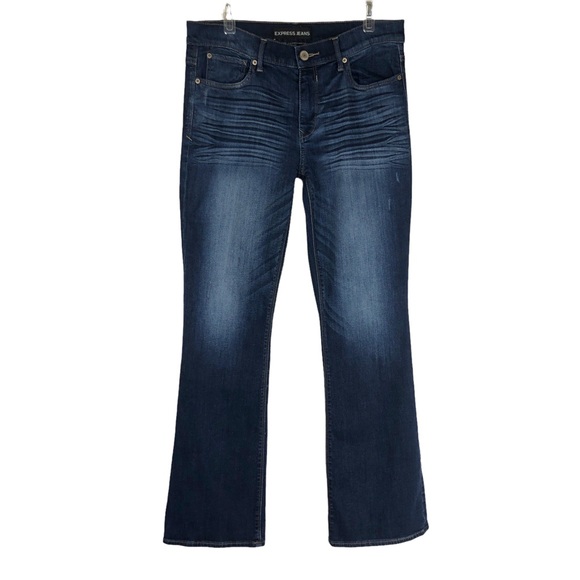 Express Denim - Express Stretch Whiskered Dark Wash Boot MIA Mid Rise Jeans